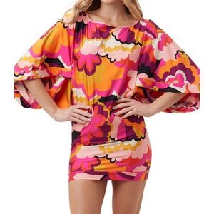 TRINA TURK ‎ Fan Faire Boatneck Tunic Swim Cover-Up Dress Women's Size XS